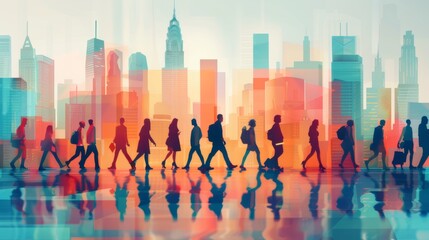 people walking in the city silhouettes business finance