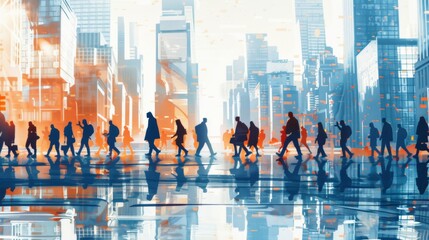 people walking in the city silhouettes business finance