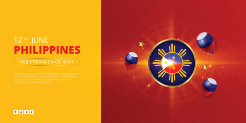 Philippines independence day 12th june wishes or greeting banner template design vector illustration