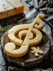 Clef made of cheese. A musical symbol used to indicate which notes are represented by the lines and...