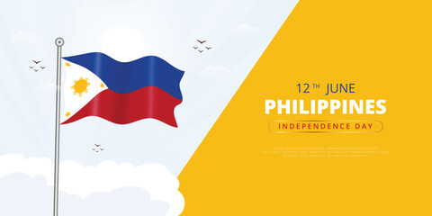 Philippines independence day 12th june wishes or greeting banner template design vector illustration