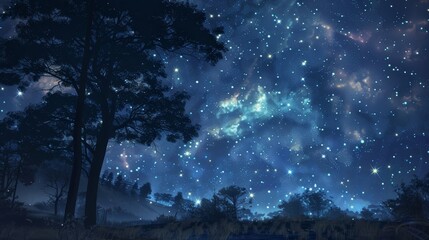 Naklejka premium Twinkling stars add magic to night sky scene wallpaper