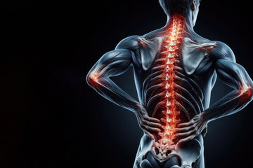 Pinched nerve in lower back and neck with spine pain Isolated on black background
