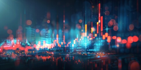 Obraz premium digital stock market graph background in the style of blue light and bokeh