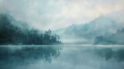 Fototapeta premium Inviting tranquility encourages immersion in misty beauty wallpaper