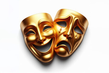 Comedy and tragedy masks reflecting joy and sadness Isolated