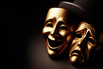 Comedy and tragedy masks reflecting joy and sadness Isolated