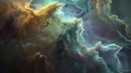 Mist drifts in astral realm translucent forms tinged with galaxy colors wallpaper