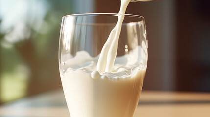 Glass of milk pouring from jug