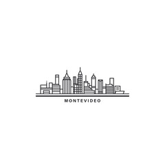 Fototapeta premium Montevideo cityscape skyline city panorama vector flat modern logo icon. Uruguay capital travel emblem idea with landmarks and building silhouettes. Isolated thin line black graphic