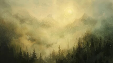 Obraz premium Soft light suffuses landscape casting celestial glow wallpaper