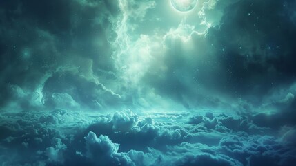 Fototapeta premium Celestial bodies peek through clouds casting shadows wallpaper