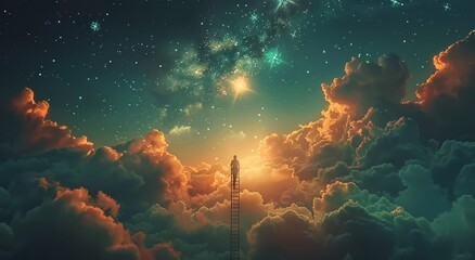 Obraz premium Tower Standing Tall Amidst Clouds and Stars