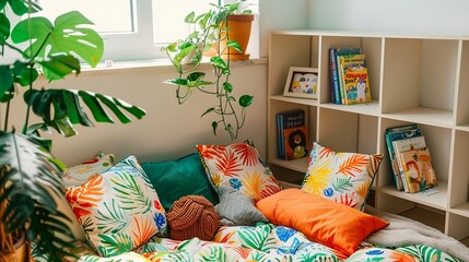 A quiet reading nook setup by children