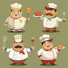 Various chef cartoon characters vector illustration