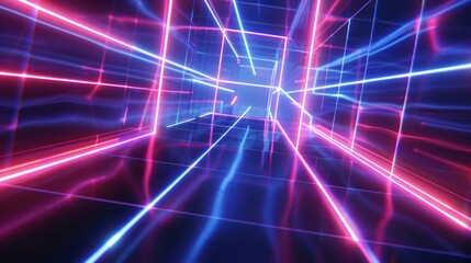 Obraz premium Glowing neon lines crisscrossing creating a futuristic grid-like pattern wallpaper