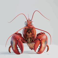 Lobster made of clay on a gray background. 3d render