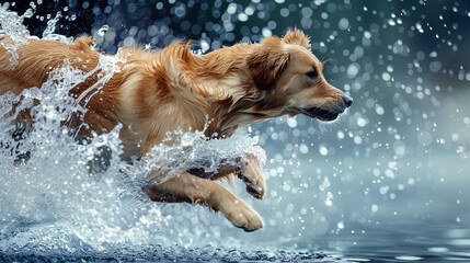 Joyful Canine Leap: Dog Creates Cascading Ripples in Crystal Lake Waters