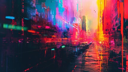 Obraz premium Glitch art mesmerizes with pixelated distortions wallpaper