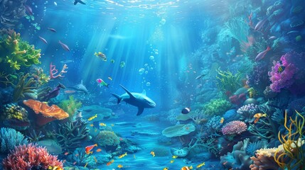 Colorful sea life in serene underwater scene wallpaper