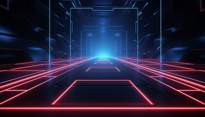 3d technology abstract neon light background. AI-Generated Image