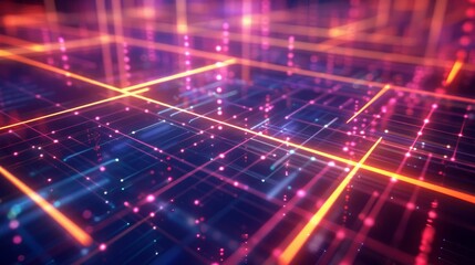 Obraz premium Futuristic grid with glowing neon lines wallpaper