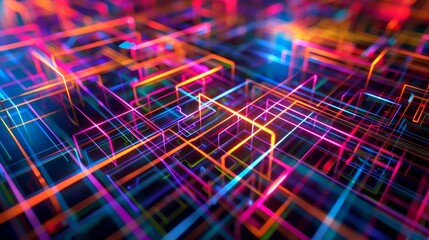 Glowing neon lines create futuristic grid wallpaper