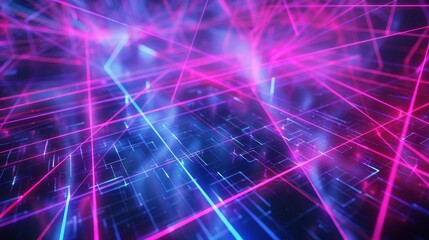 Obraz premium Dynamic grid pattern of glowing neon lines wallpaper