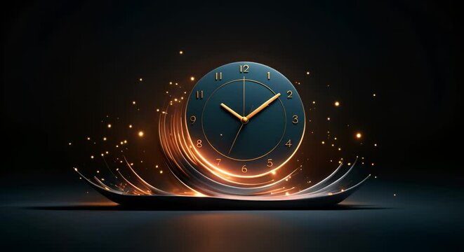 Minimalist 3D depiction of a clock with only midnight hours, night shifts and overwork,