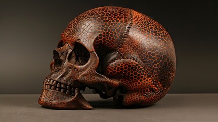 Leather Covered Skull with Cracked Texture
