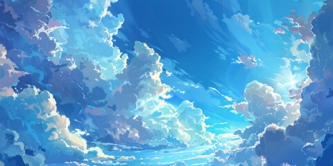 A cloudy sky teems with clouds, radiating youthful energy in sky-blue and white.