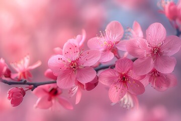 Japanese Cherry Blossom Tree: Close-up of delicate pink blossoms against a blurred background. 