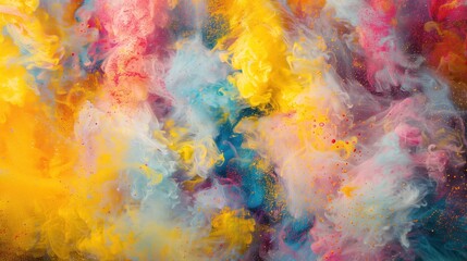 Colorful smoke clouds with vibrant hues and swirling patterns, evoking a sense of energy and movement.