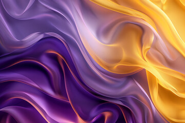 Fototapeta premium Abstract Background with 3D Wave Bright Gold and Purple Gradient Silk Fabric 