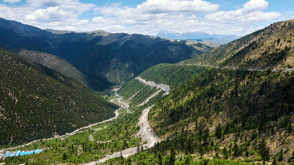 landscape of mountain and valley in summer