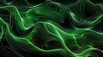Digital technology green and black flowing lines poster web page PPT background