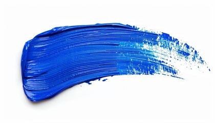 A bold blue paintbrush stroke against a white background, creating a dynamic texture that can be used in various design applications, from cosmetics to interior decorating