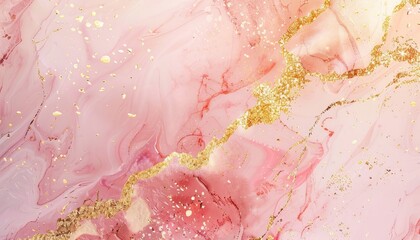Fototapeta premium A luxurious pink marble texture with gold veins and watercolor effects, perfect for an elegant background or wallpaper with a subtle light and pastel palette
