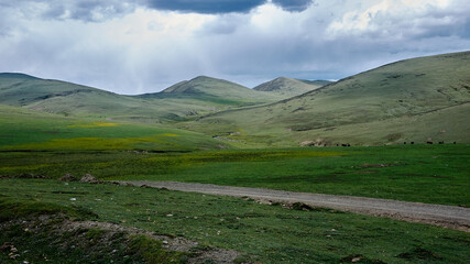high altitude mountain around sunset in summer