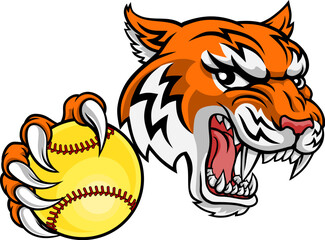 A tiger animal softball sports team cartoon mascot