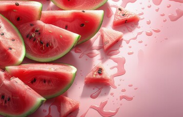 Slices of Watermelon on a Pink Background