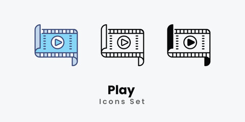 Play Icons thin line and glyph vector icon stock illustration  