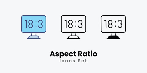 Aspect Ratio Icons thin line and glyph vector icon stock illustration 