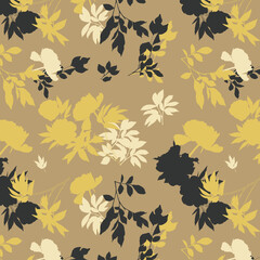 Delicate pastel silhouette of leaves and flowers seamless pattern