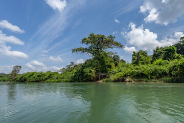 Landscape of the Usumacinta river, the international geographic border between Mexico and Guatemala.
