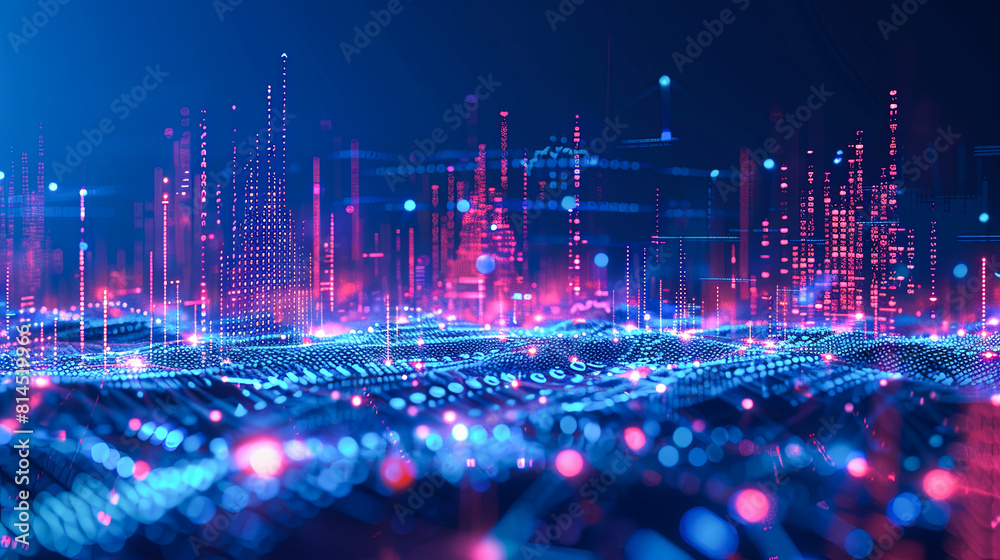 Fototapete 3d rendering of abstract digital technology background with glowing particles. Network connection structure.