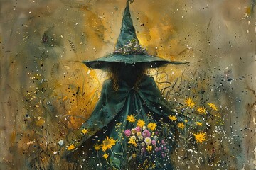 Realistic Watercolour Witch Queen: Enchanted Garden Floral Sonata