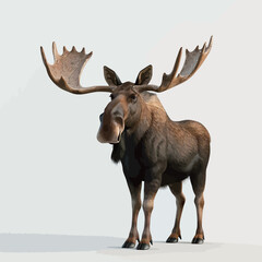 Moose with big antlers on white background. 3D illustration