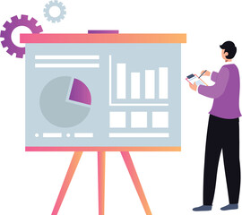 Boy making notes of business chart graph.