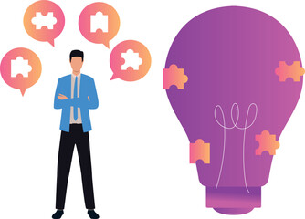 Boy solving business puzzle.